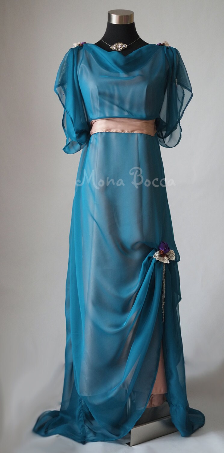 Image of Edwardian Turquoise Evening Dress Size  Us
