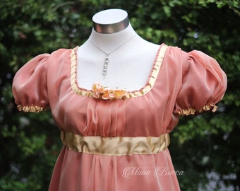 Jane Austen peach blossom Regency dress Empire gown Jane Austen ball dress in handmade in England Made to order