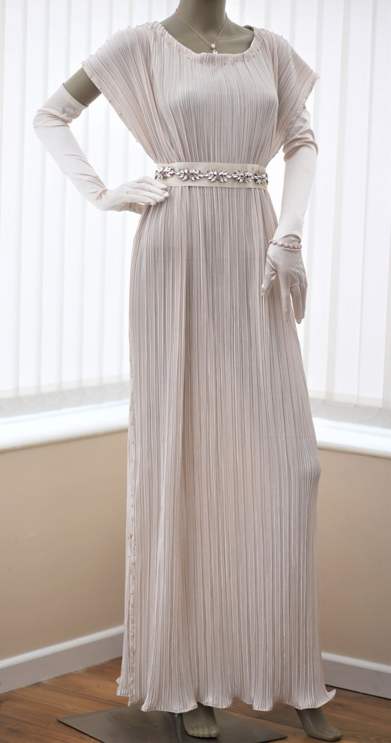 Cream Pleated Wedding Dress Downton Abbey Lady Mary Pleated Dress Chiton Delphos Gown Edwardian 20 s 30 s Gown Alternative Wedding Dress Etsy