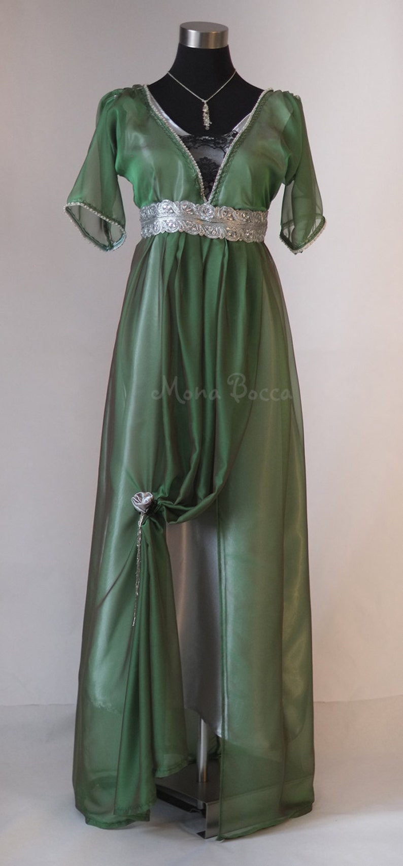 Edwardian emerald evening dress handmade in England Downton Abbey Titanic 1912 dress styled image 1