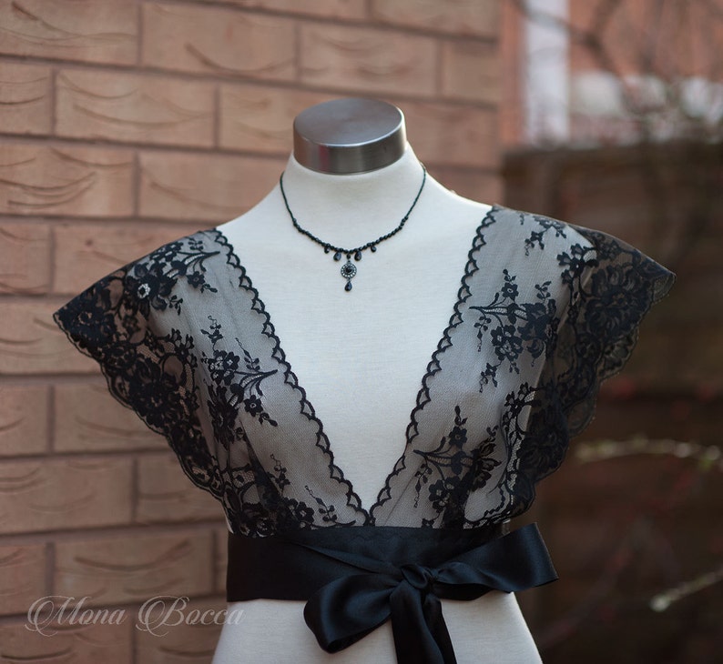 Lace wrap, lace bolero, lace top, lace cover, black lace wrap, cover up, lace shrug, lace jacket, bridal cover up, Victorian wrap image 1