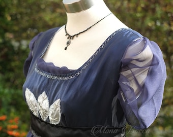 Empire waisted dress with train Navy plus size Regency dress Empire gown Jane Austen ball dress in midnight blue handmade in England