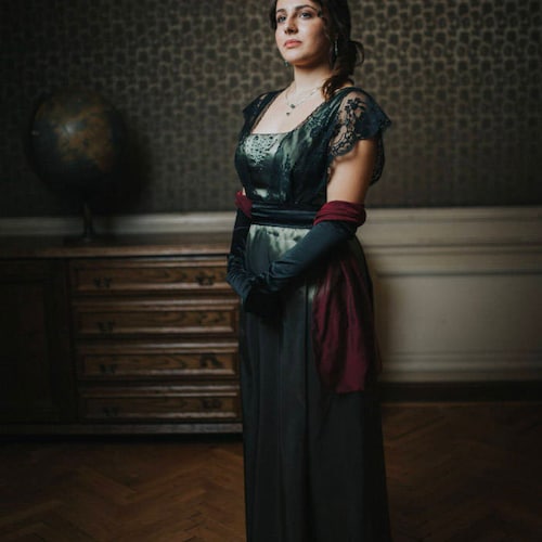 Edwardian Dress Olive Sage Green 
