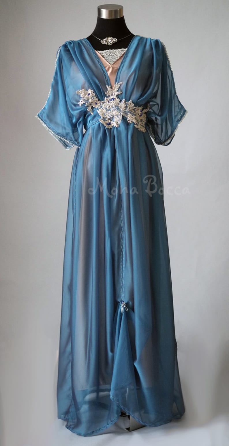 Edwardian Outfit Inspiration & Ideas Edwardian evening blue dress for Downton Abbey dinner Titanic event or alternative blue wedding dress 1912 gown Gibson girl plus size 0-30US $359.00 AT vintagedancer.com