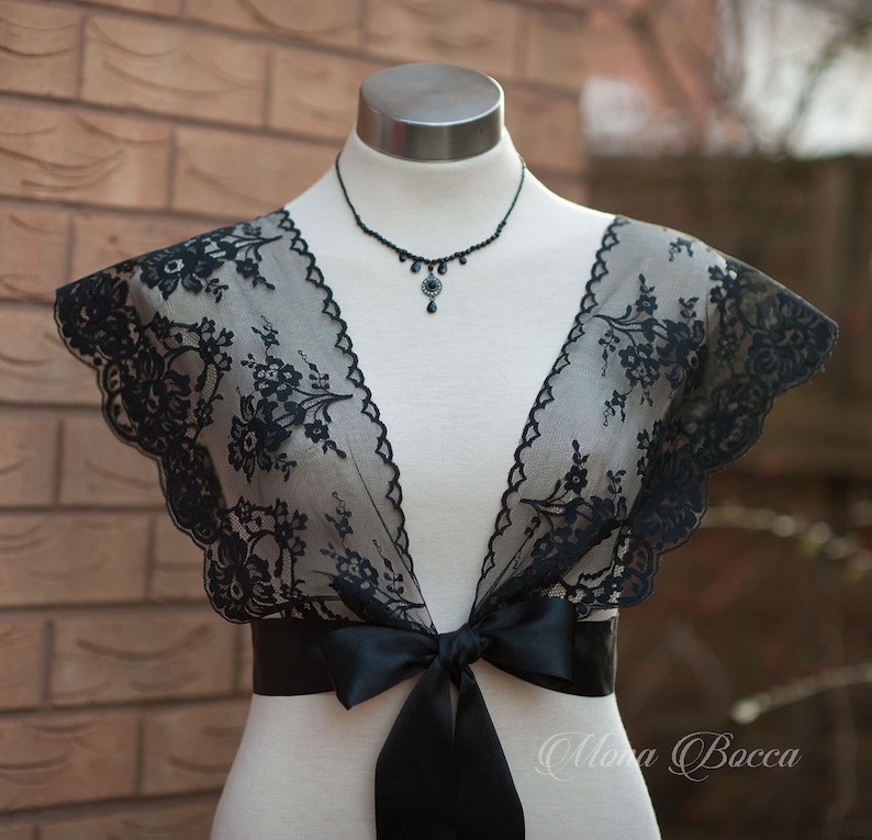 Lace wrap, lace bolero, lace top, lace cover, black lace wrap, cover up, lace shrug, lace jacket, bridal cover up, Victorian wrap image 2