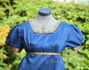 Empire dress  blue Regency dress Empire gown Jane Austen ball dress in handmade in England Blue wedding dress