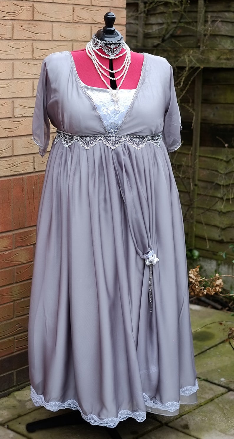 1900s Edwardian Dress, 1910s Dresses and Gowns     Edwardian silver gray plus size evening dress grey wedding dress silver wedding grey bridesmaids Downton Abbey dress Titanic gown 1912 $493.50 AT vintagedancer.com