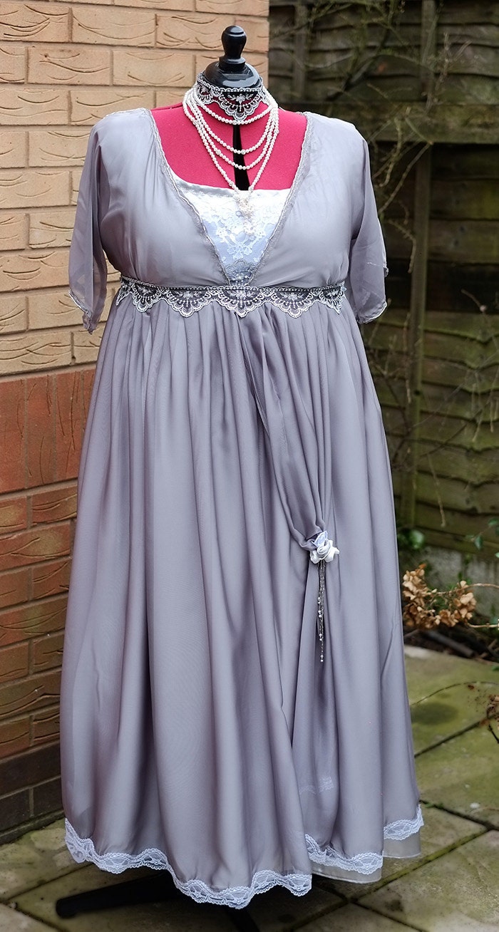 grey/silver edwardian dress Silver Gray Plus Size Evening Dress, Grey Wedding Dress, Silver Wedding, Grey Bridesmaids, Downton Abbey Dress, Titanic Gown, 1912 colorgrp-31843