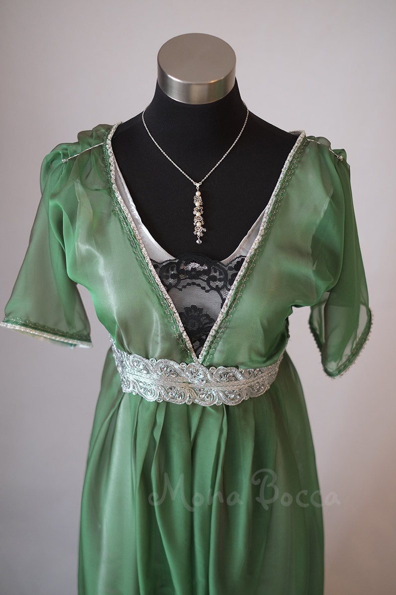 Edwardian emerald evening dress handmade in England Downton Abbey Titanic 1912 dress styled image 2