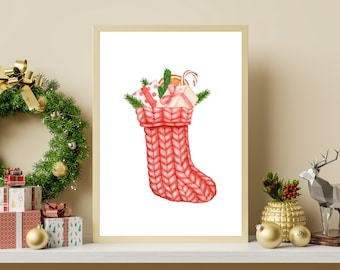 Christmas Stocking With Greenery: Watercolor Printable Art - Etsy