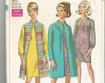 7483 Simplicity Sewing Pattern Coat Dress Size 14 Vintage 1960s