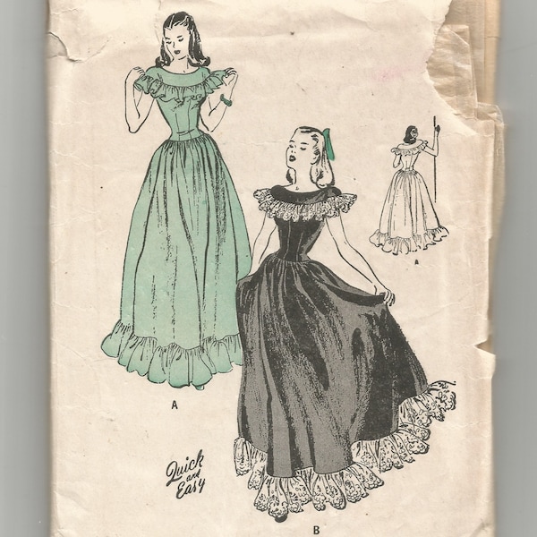 4005 Butterick Sewing Pattern Basque Bodice Dance Frock Size 12 Vintage 1940s Teen Age