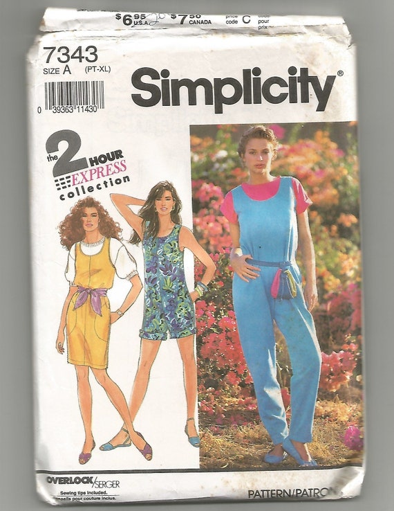 7343 UNCUT Simplicity Sewing Pattern Misses Jumpsuit Two Lengths Jumper 2 Hour