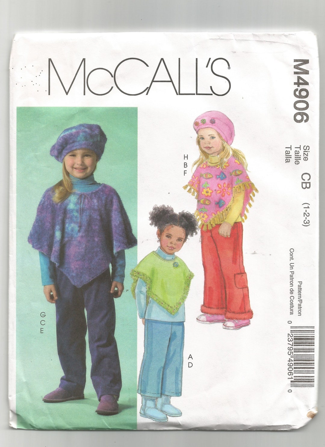 4906 Mccalls Sewing Pattern Toddler Poncho Pants Hat Size 1 2 3 Babies ...