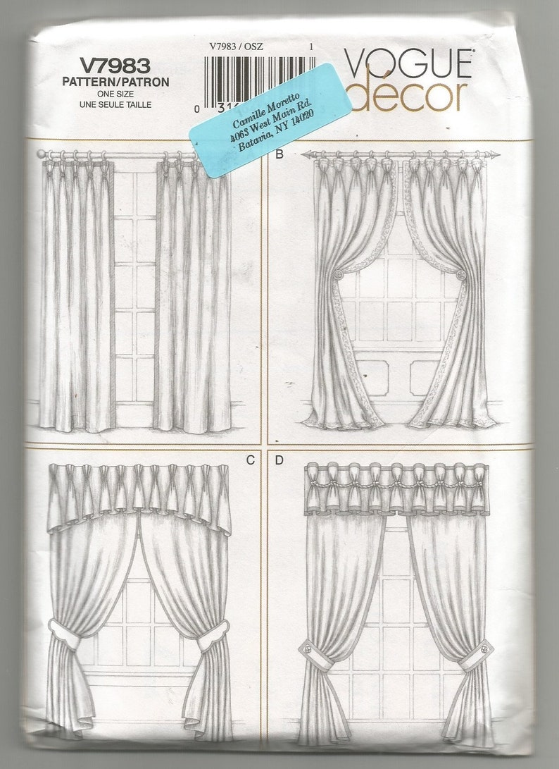 7983 Vogue Sewing Pattern Uncut Window Treatments Lined Drapes Etsy