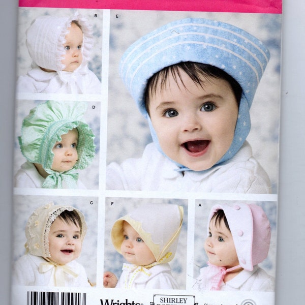 3840 Simplicity Sewing Pattern UNCUT 5 styles Baby Bonnets & Hat in 3 Sizes Shirley Botsford Designs