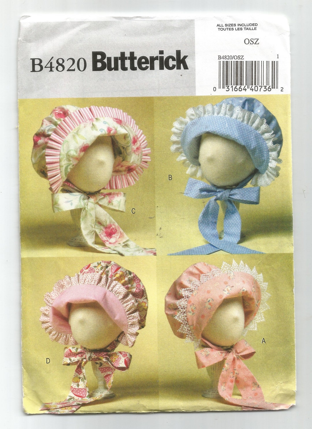 4820 Butterick Sewing Pattern UNCUT Infants Baby Caps Etsy