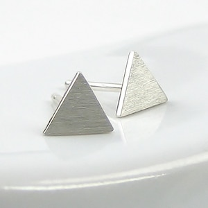 Tiny Triangle Earrings, Brushed Triangle Stud Earrings, Geometric Stud Earrings, Simple Sterling Silver Earrings 925, Minimalist Earring