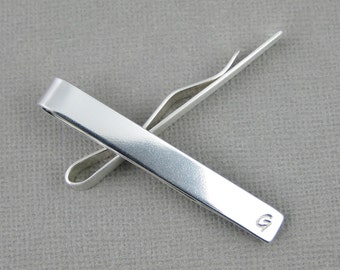 Monogram Sterling Silver Tie Bar, Initial Tie Clip, Mens Accessory, Grooms, Groomsmen, Anniversaries, Fathers Day & Birthday Gift