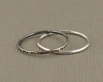 Sterling Silver Knuckle Ring Set Of Two, Stacking Ring, Hammered Ring, Pinkie Rings, Skinny Ring, Sterling Silver Jewellery