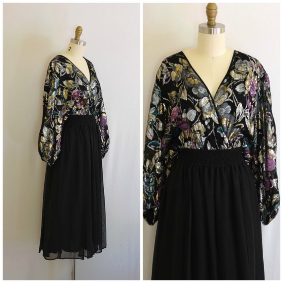Diane Fres Boho Evening Dress/ Metallic Floral Party Dress/ | Etsy