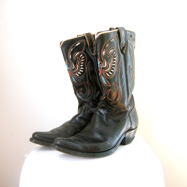 60s Leather Inlay Cowboy Boots/ Sears Eagle Boots/ Rockabilly Boots/ Mens Size 9/ Women's Size 10