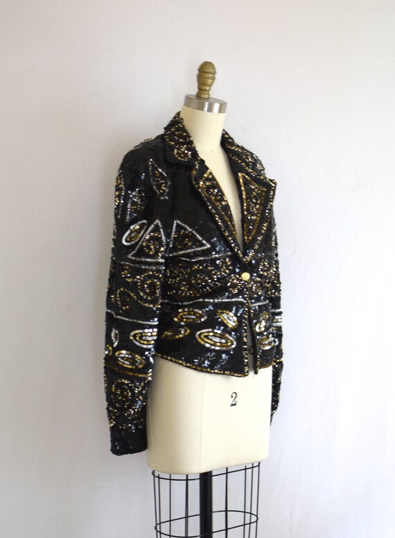 Sequined Evening Jacket/ Modi Beaded Jacket/ 80s … - image 3