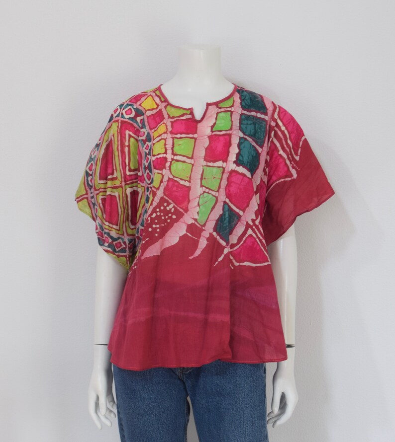 Pink Batik Tunic Sri Lankin Patterned Shirt Womens Small Medium Large