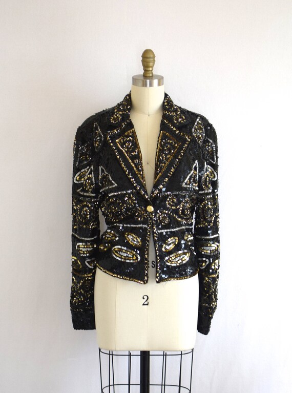 Sequined Evening Jacket/ Modi Beaded Jacket/ 80s … - image 2