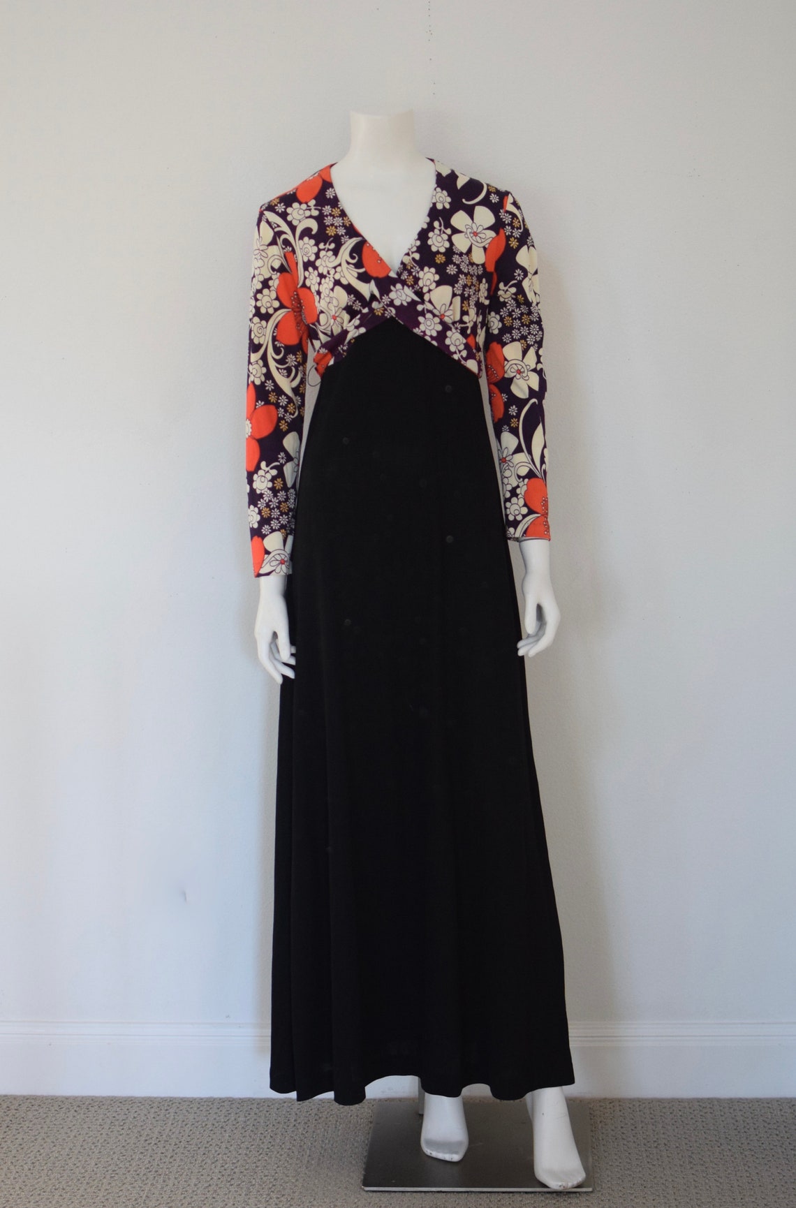 70s Maxi Dress/ 1970s Mod Print Dress/ Retro Floral Boho - Etsy