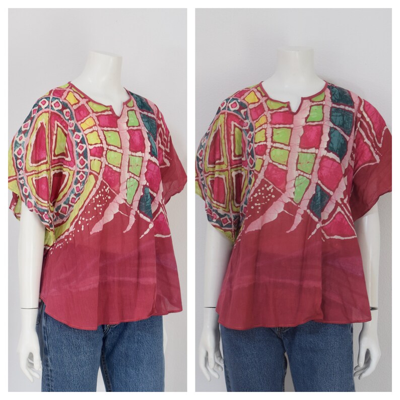 Pink Batik Tunic Sri Lankin Patterned Shirt Womens Small Medium Large