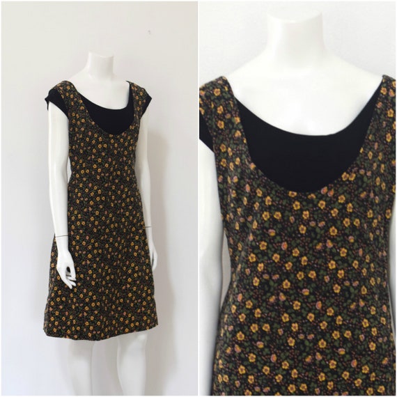 70s Scoop Neck Dress/ Ditsy Floral Dress/ Womens S