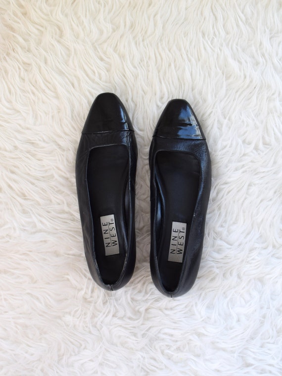 nine west black leather flats