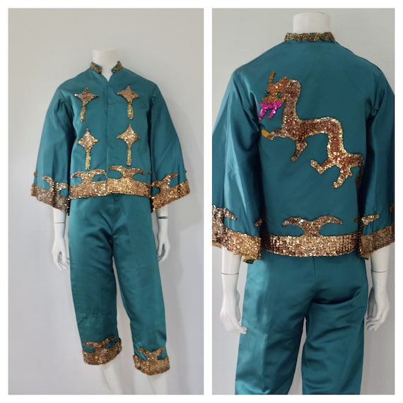 60s Dragon Costume/ Vintage Satin Sequin Outfit/ … - image 1