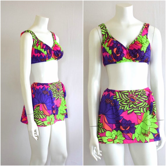 70s Day Glo Bikini/ Psychedelic 1970s Bikini/ Ret… - image 1