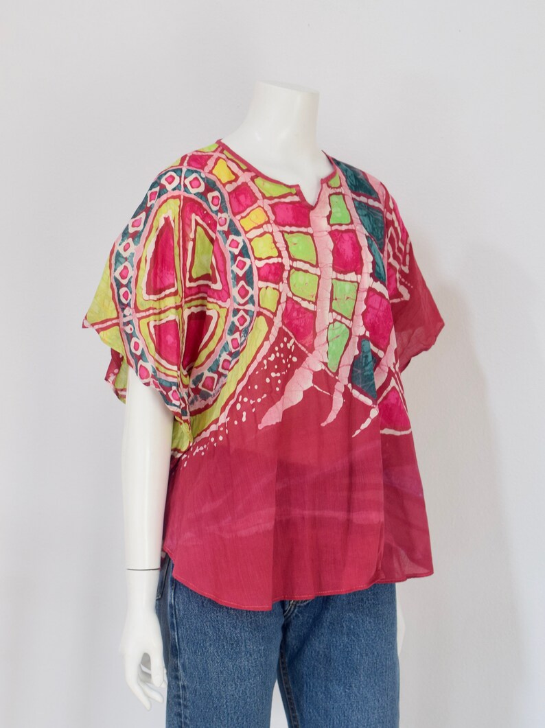 Pink Batik Tunic Sri Lankin Patterned Shirt Womens Small Medium Large
