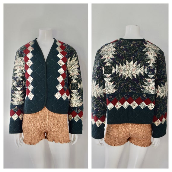 80s Handmade Quilt Coat/ Shabby Chic Quilted Jacke