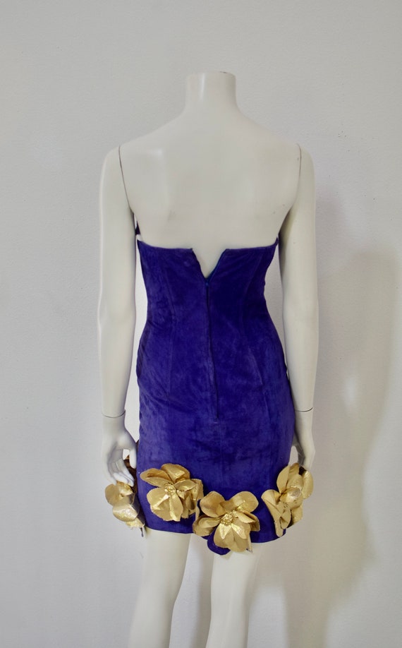 80s Purple Suede Stapless Dress/ Gold Lame Jacket… - image 3