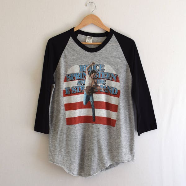 1984 Bruce Springsteen T- Shirt/ "Born in the USA" Concert Tee/ 1980s Rock Baseball T-Shirt/ Womens Large/ Men's Medium
