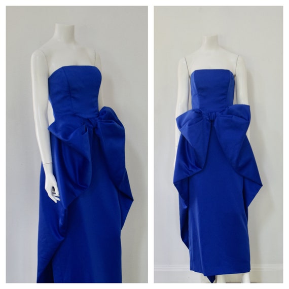 Victor Costa Evening Dress/ Blue Sculptural Evenin