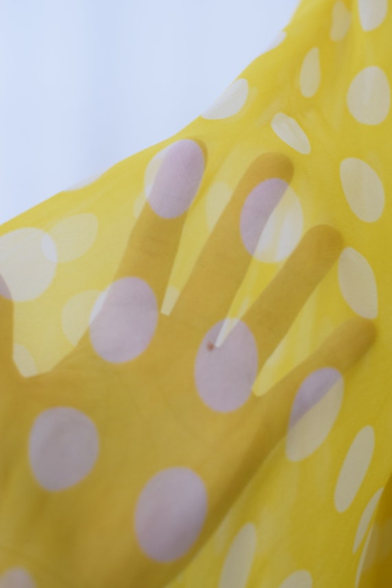 70s Ruffle Midi Dress/ Yellow Polka Dot French Gi… - image 6