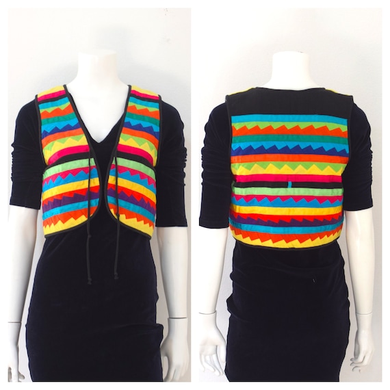 Josefa Rainbow Patchwork Vest/ Cropped Mexican Rib