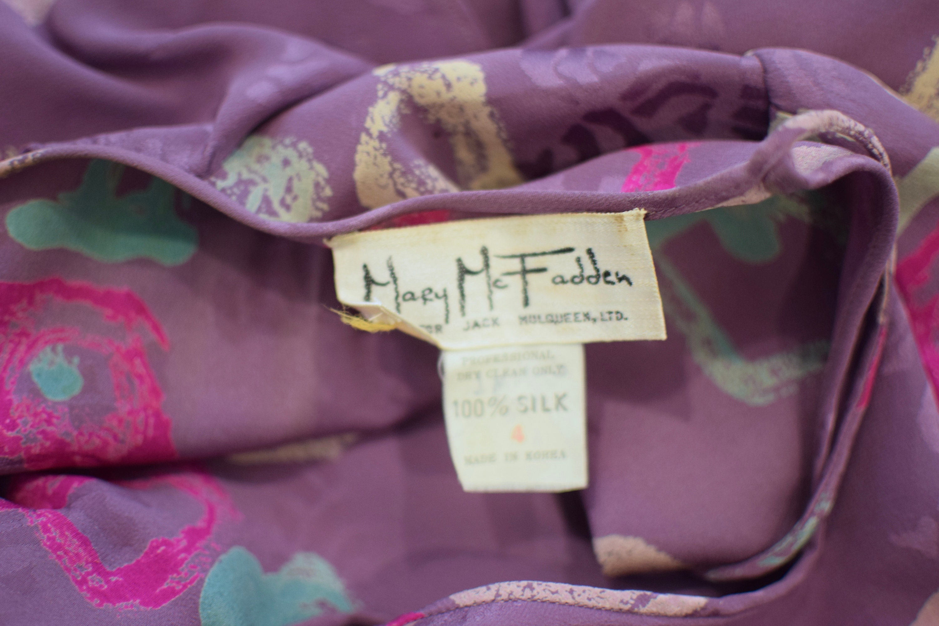 Mary Mcfadden Purple Silk Dress/ 80s Floral Print Dress/ - Etsy