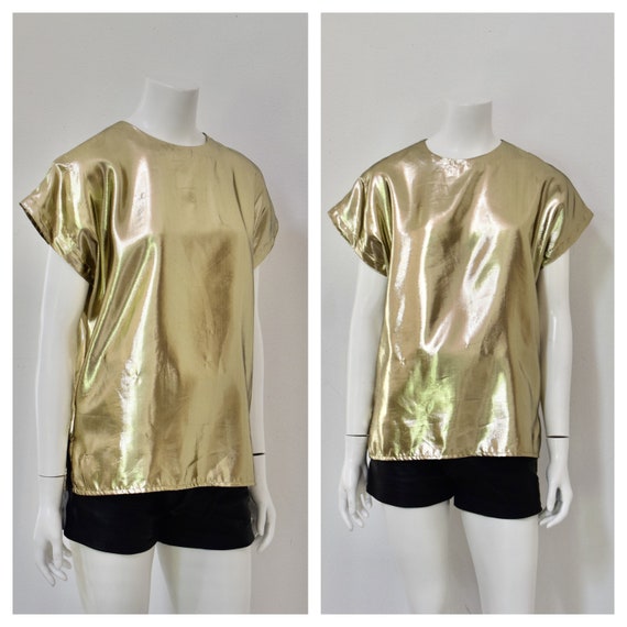 80s Gold Lame Shirt/ Club Kid Disco Top/ Campus Ca