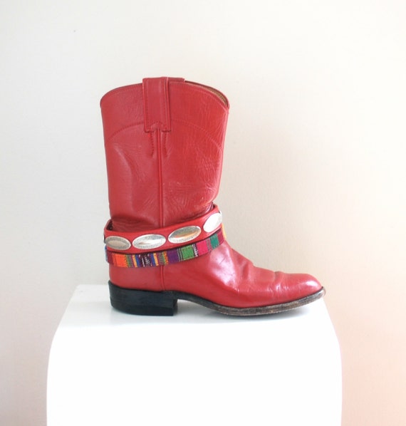 Custom Festival Boots/ Justin Red Roper Boots/ Red