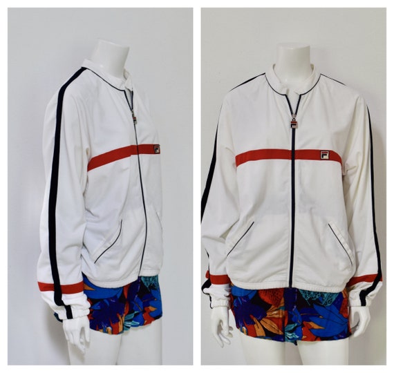 80s Fila Track Jacket/ 1980s Warm Up Jacket/ Whit… - image 1