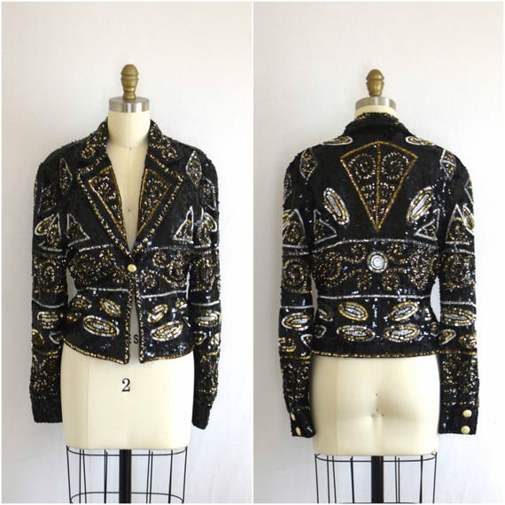 Sequined Evening Jacket/ Modi Beaded Jacket/ 80s … - image 1