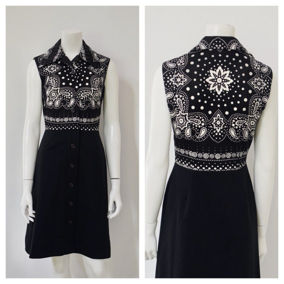60s Hankerchief Pattern Dress/ Sleeveless Witchy T