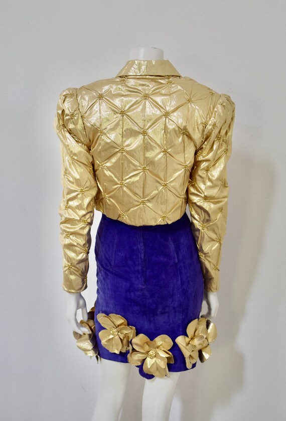 80s Purple Suede Stapless Dress/ Gold Lame Jacket… - image 6