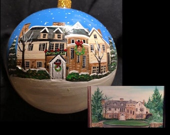 House Portrait Christmas Ornament, Home Ornament, custom Painted House 4"